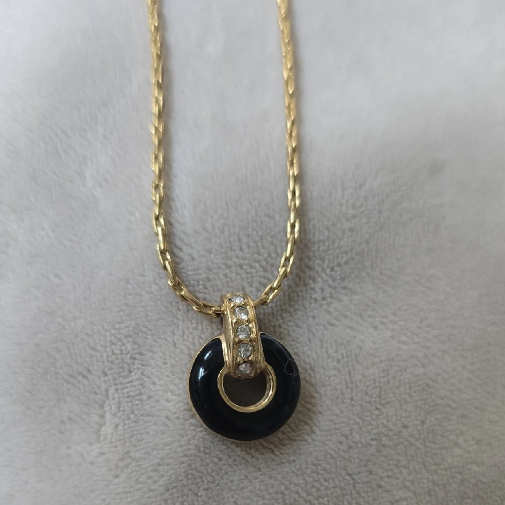 Dior Elegant Gold and Black Vintage Pendant Necklace - Picture 1 of 5